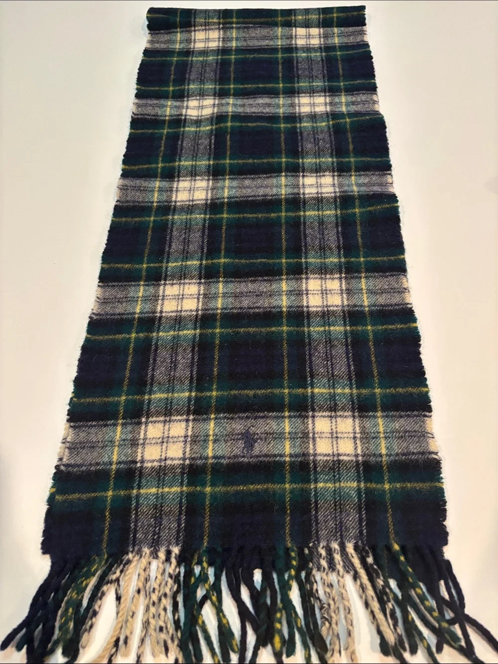 Polo by Ralph Lauren Green, Navy & Cream Plaid Wool Scarf